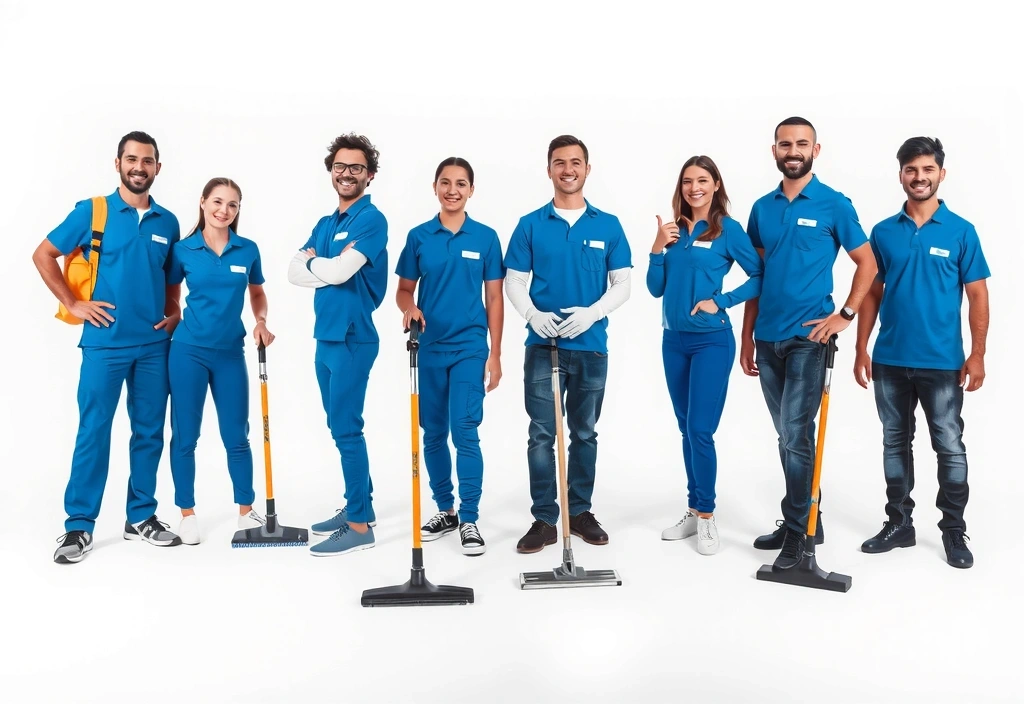Cleanway Services team members in professional uniforms with equipment